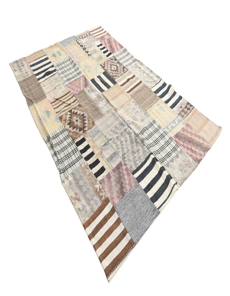 Detail image of 6' 5 x 9' 7 Hand Woven Kilim Patchwork Wool Rug