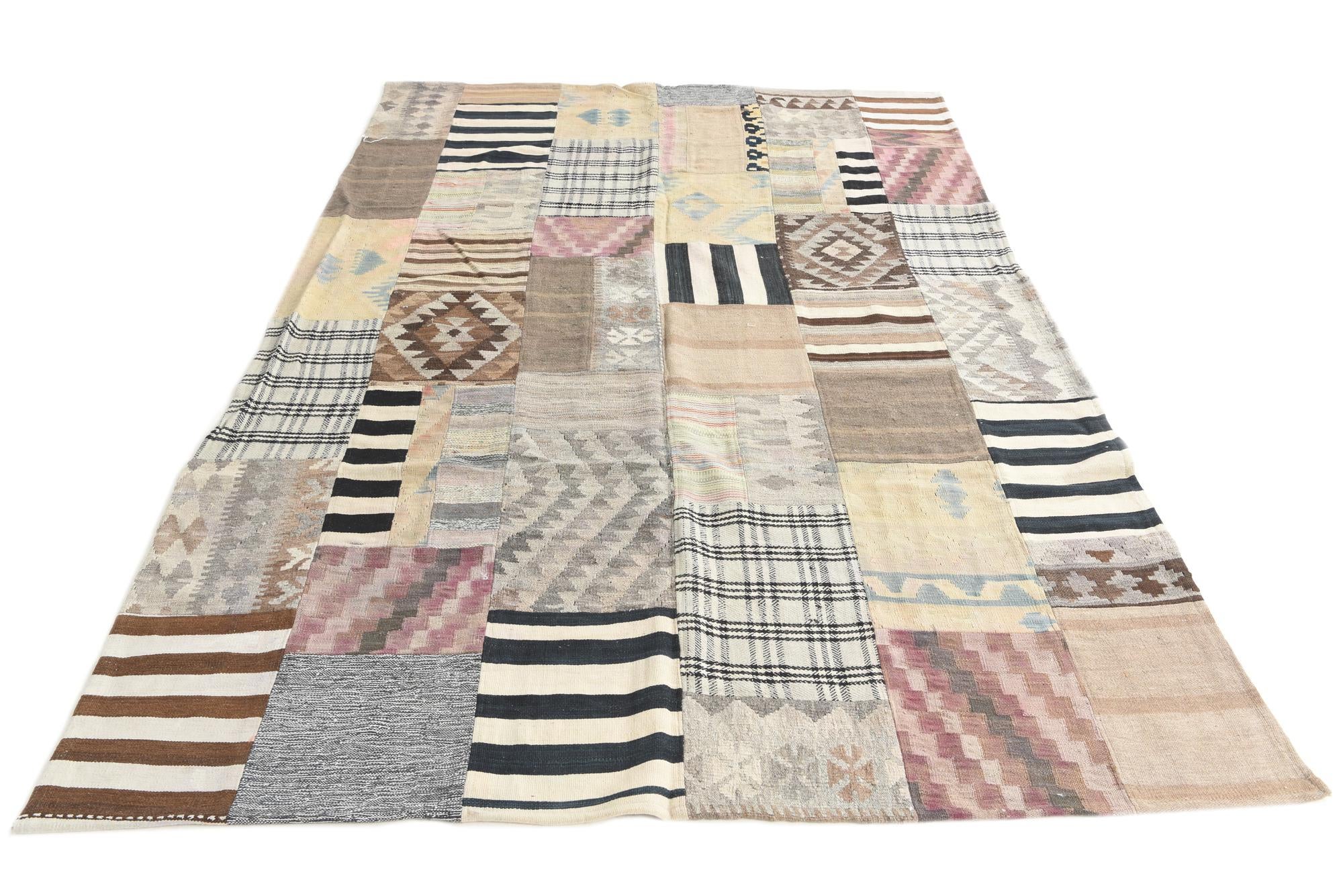 6' 5 x 9' 7 Hand Woven Kilim Patchwork Wool Rug