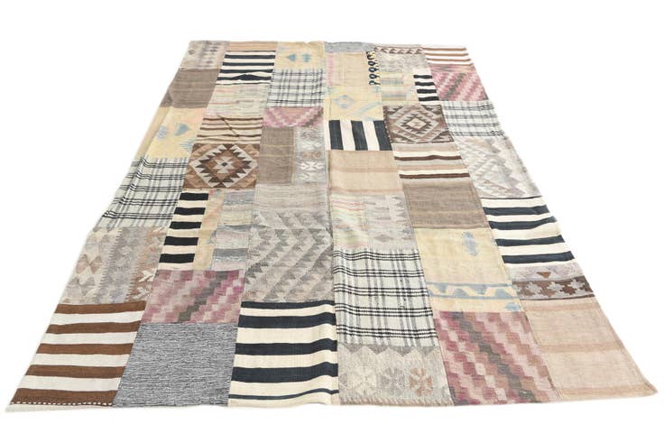 Detail image of 6' 5 x 9' 7 Hand Woven Kilim Patchwork Wool Rug