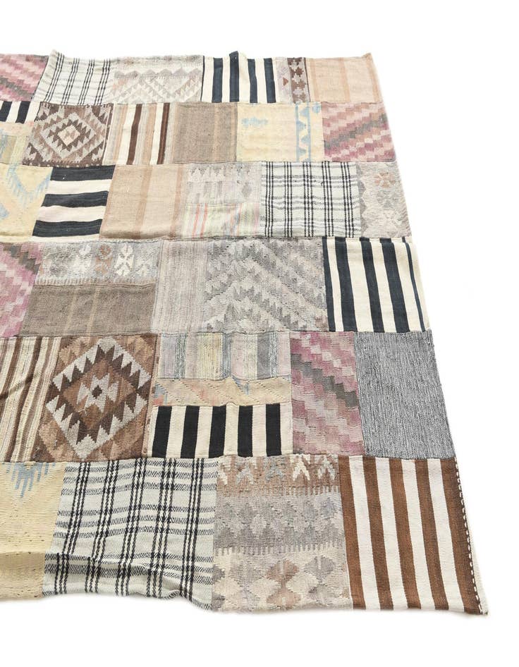 Detail image of 6' 5 x 9' 7 Hand Woven Kilim Patchwork Wool Rug