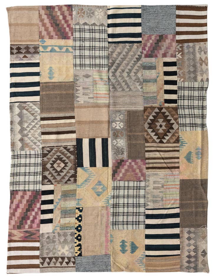 Detail image of 6' 5 x 9' 7 Hand Woven Kilim Patchwork Wool Rug