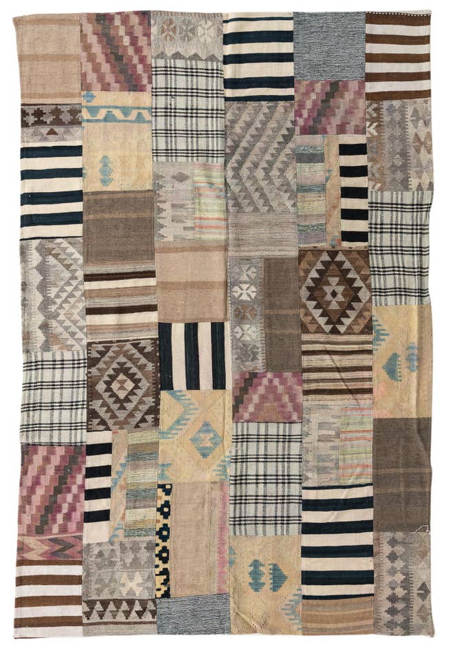 Detail image of 6' 5 x 9' 7 Hand Woven Kilim Patchwork Wool Rug