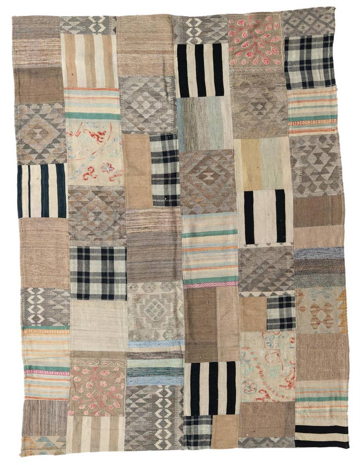 Detail image of 6' 4 x 9' 8 Hand Woven Kilim Patchwork Wool Rug