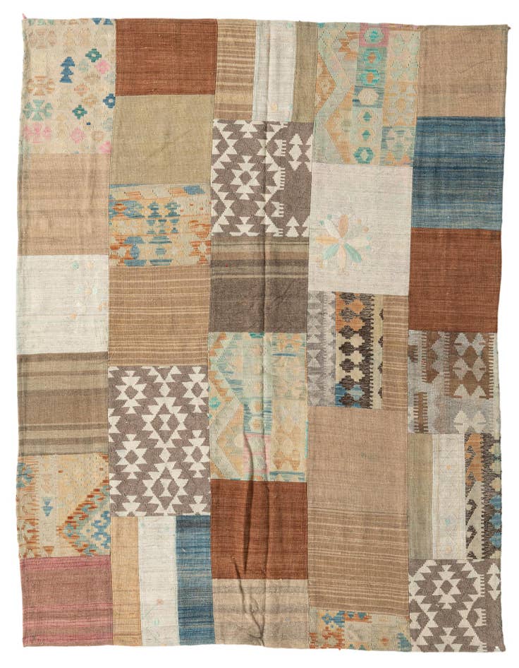Detail image of 6' x 7' 9 Hand Woven Kilim Patchwork Wool Rug