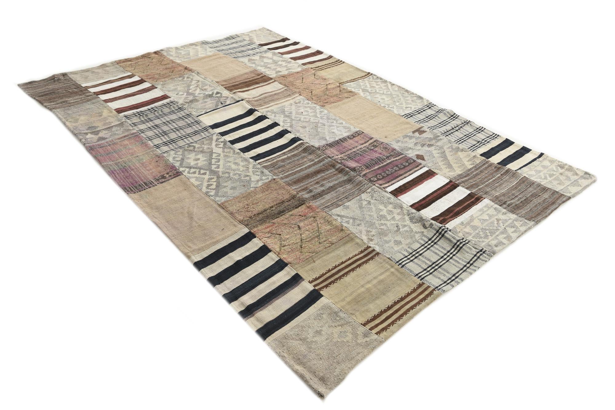 6' 5 x 9' 3 Hand Woven Kilim Patchwork Wool Rug