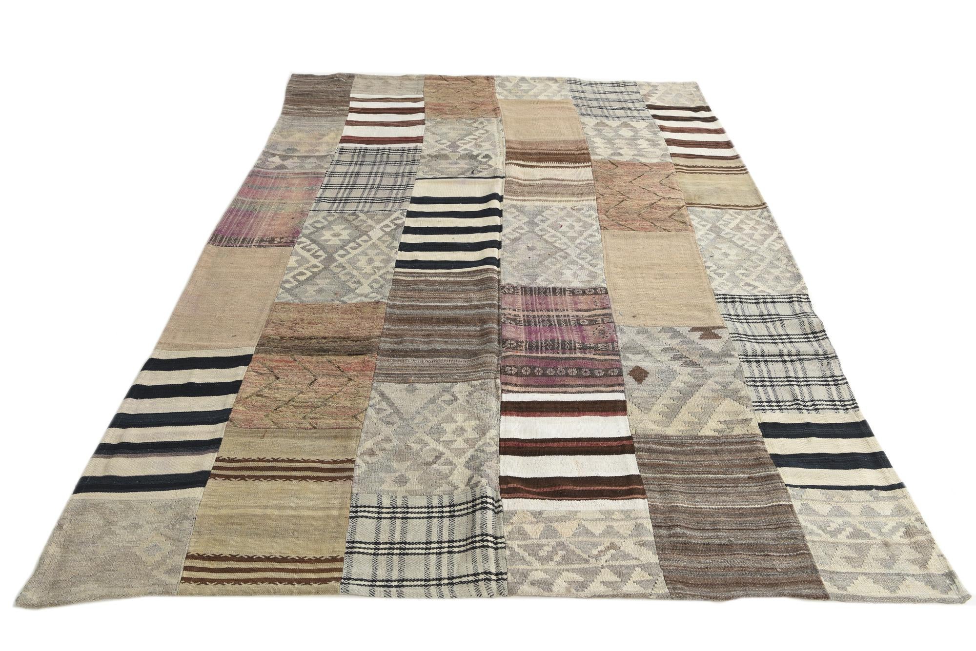 6' 5 x 9' 3 Hand Woven Kilim Patchwork Wool Rug