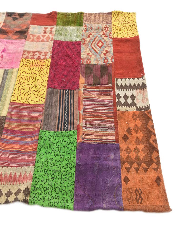 Detail image of 4' 8 x 6' 6  Hand Woven Kilim Patchwork Wool Rug