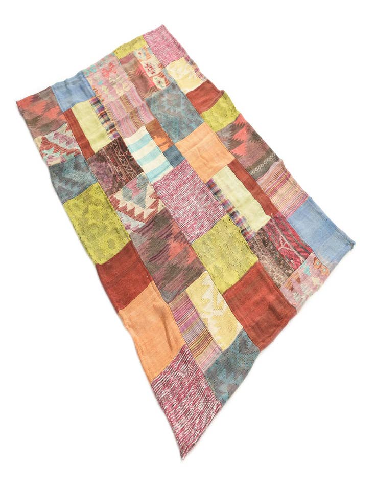 Detail image of 3' 10 x 5' 8  Hand Woven Kilim Patchwork Wool Rug