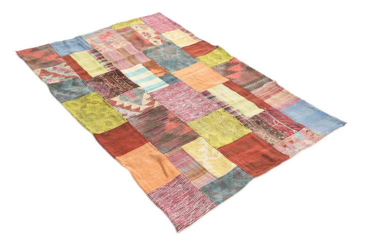 Detail image of 3' 10 x 5' 8 Hand Woven Kilim Patchwork Wool Rug