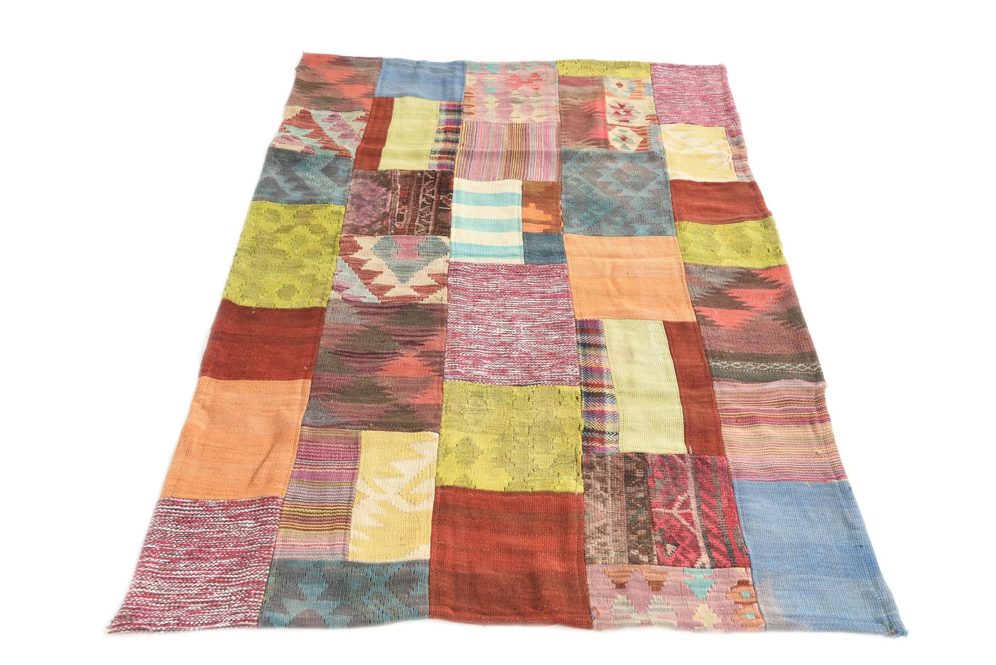 3' 10 x 5' 8 Hand Woven Kilim Patchwork Wool Rug