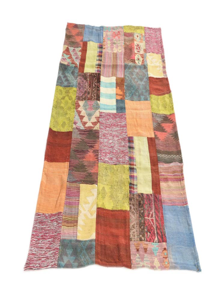 Detail image of 3' 10 x 5' 8  Hand Woven Kilim Patchwork Wool Rug