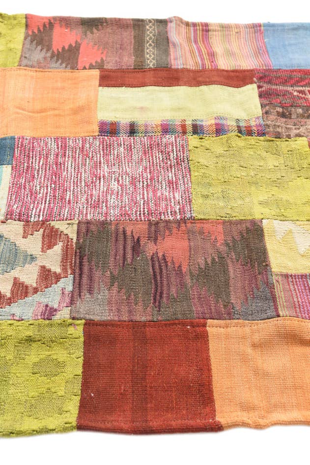 Detail image of 3' 10 x 5' 8 Hand Woven Kilim Patchwork Wool Rug