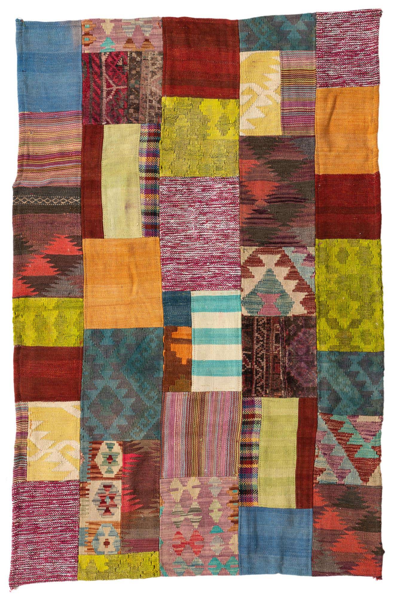 3' 10 x 5' 8 Hand Woven Kilim Patchwork Wool Rug