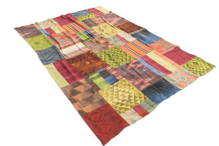 5' 4 x 7' 8 Hand Woven Kilim Patchwork Wool Rug