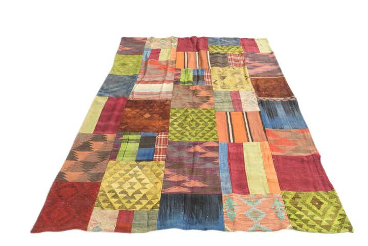 5' 4 x 7' 8 Hand Woven Kilim Patchwork Wool Rug
