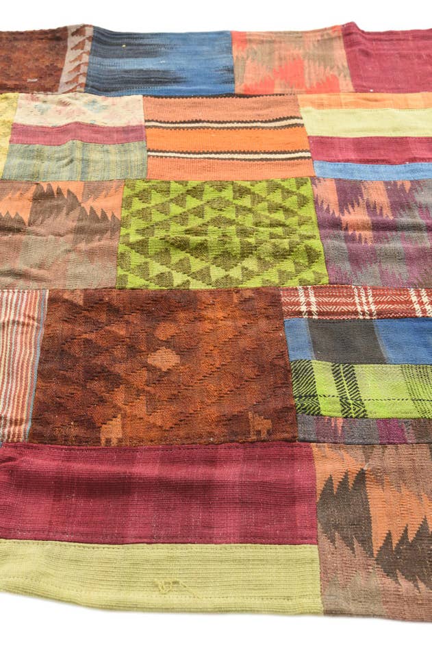 Detail image of 5' 4 x 7' 8 Hand Woven Kilim Patchwork Wool Rug
