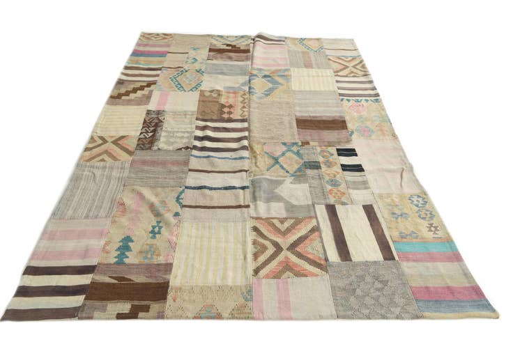 Detail image of 6' 5 x 9' 7 Hand Woven Kilim Patchwork Wool Rug