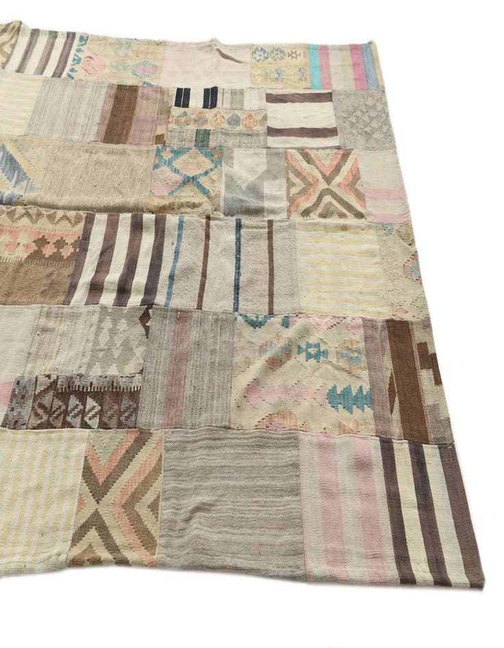 Detail image of 6' 5 x 9' 7  Hand Woven Kilim Patchwork Wool Rug