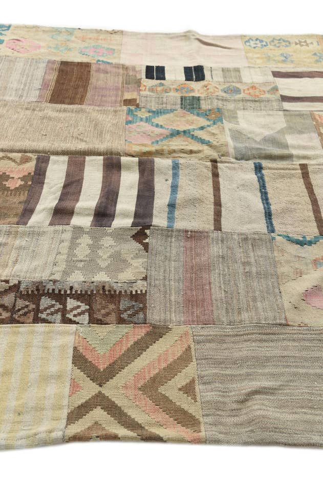 Detail image of 6' 5 x 9' 7 Hand Woven Kilim Patchwork Wool Rug
