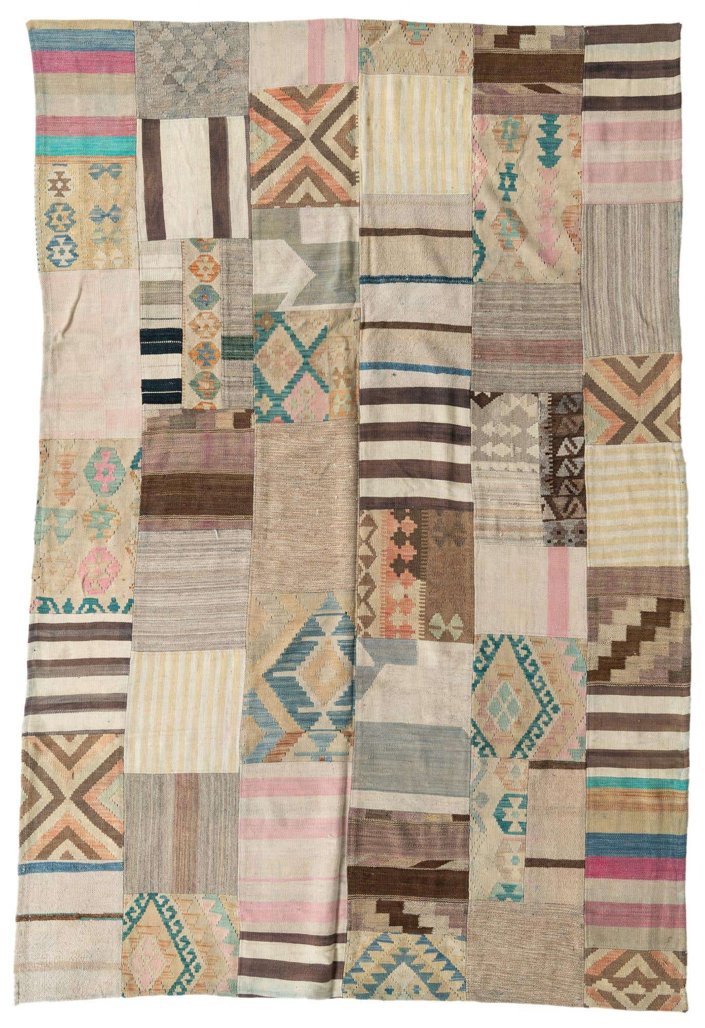 6' 5 x 9' 7 Hand Woven Kilim Patchwork Wool Rug