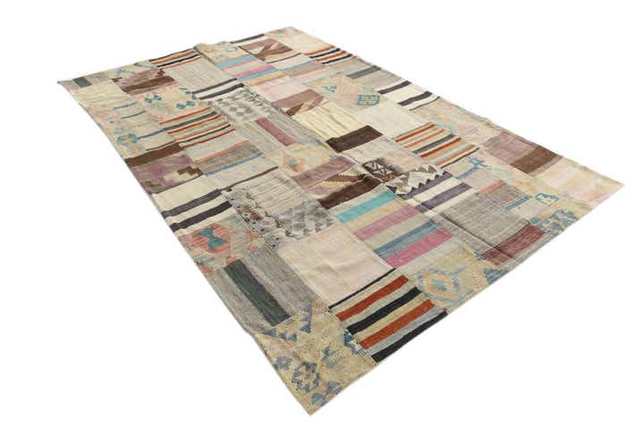 6' 4 x 9' 8 Hand Woven Kilim Patchwork Wool Rug
