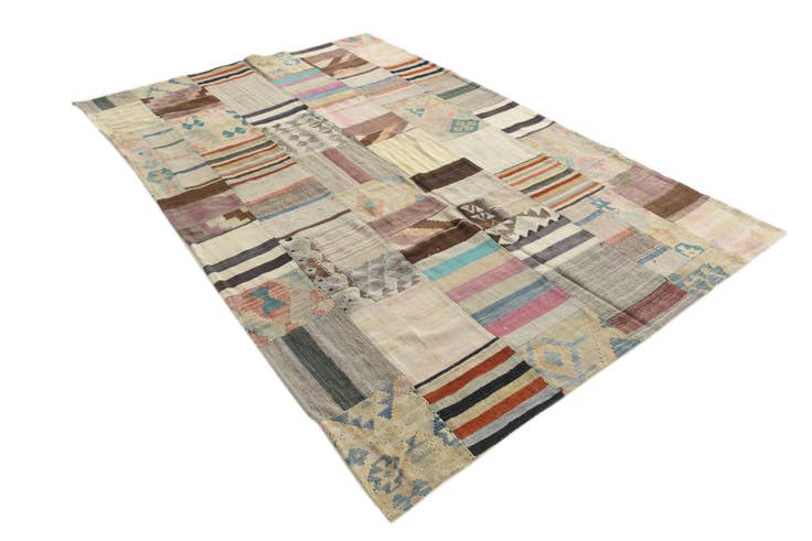 Detail image of 6' 4 x 9' 8 Hand Woven Kilim Patchwork Wool Rug