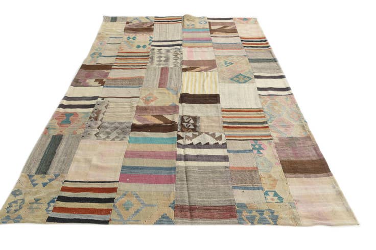 Detail image of 6' 4 x 9' 8 Hand Woven Kilim Patchwork Wool Rug