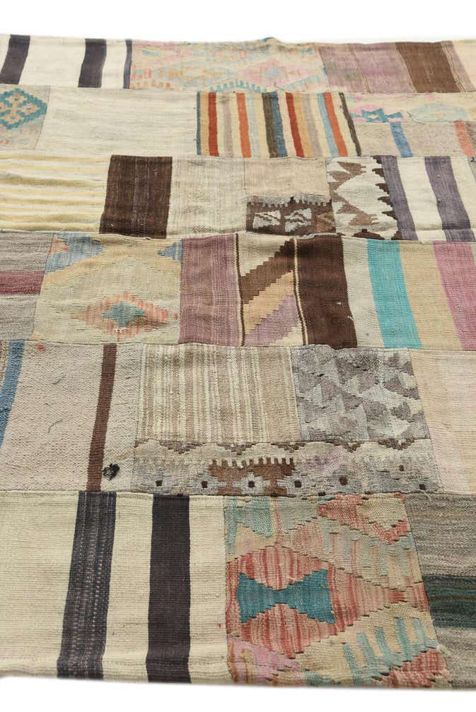 6' 4 x 9' 8 Hand Woven Kilim Patchwork Wool Rug