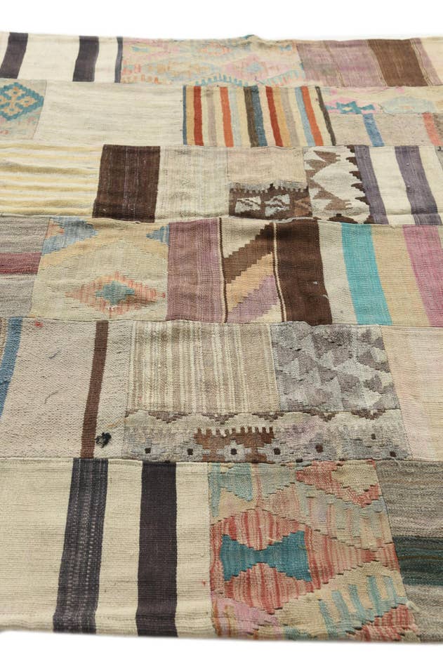 Detail image of 6' 4 x 9' 8 Hand Woven Kilim Patchwork Wool Rug