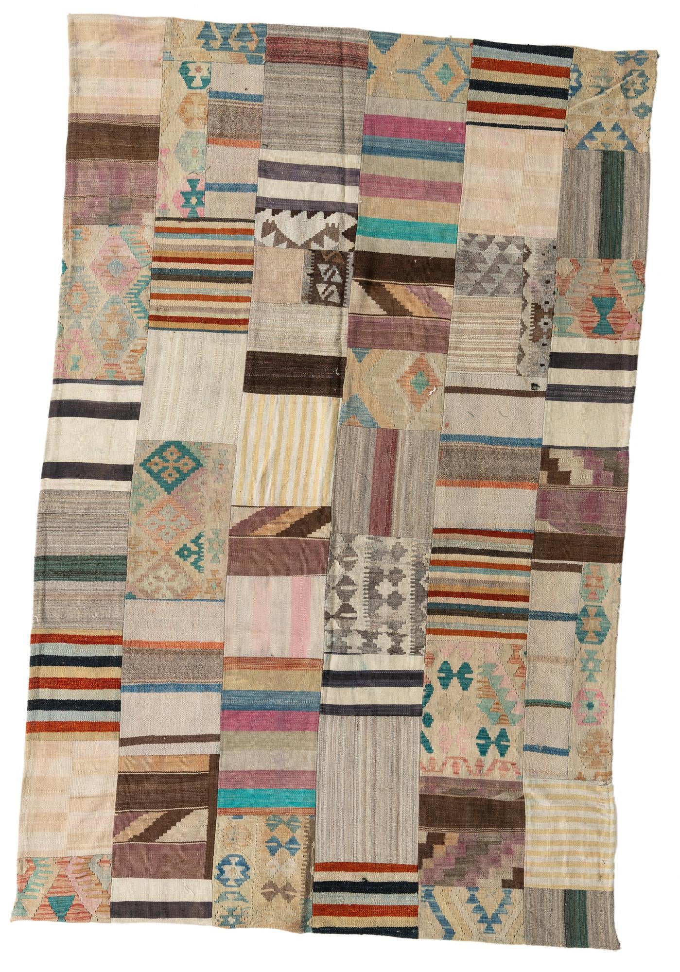 6' 4 x 9' 8 Hand Woven Kilim Patchwork Wool Rug