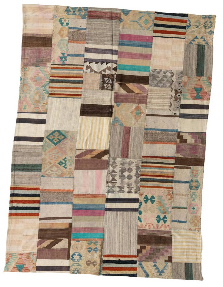 Detail image of 6' 4 x 9' 8 Hand Woven Kilim Patchwork Wool Rug