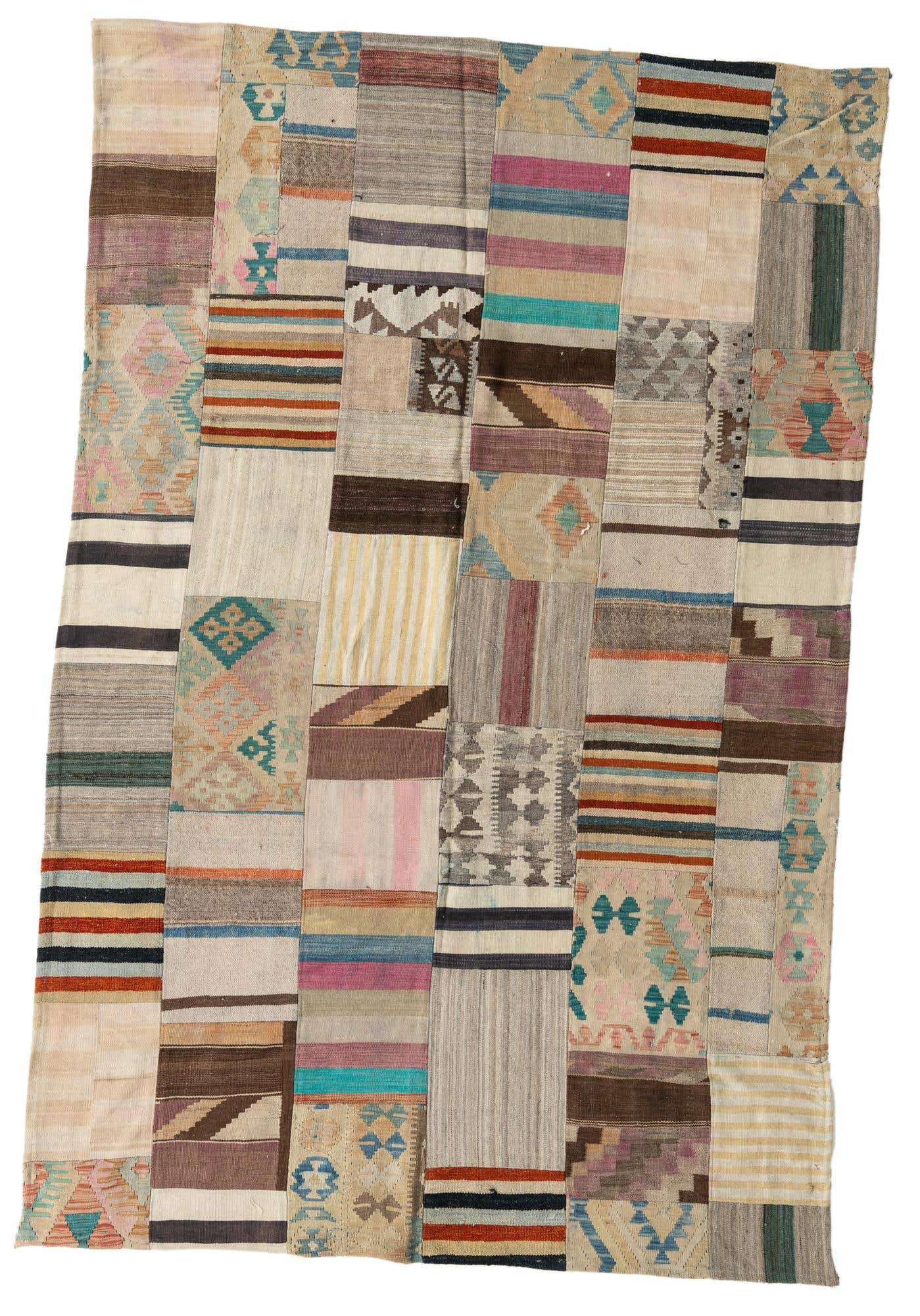 6' 4 x 9' 8 Hand Woven Kilim Patchwork Wool Rug