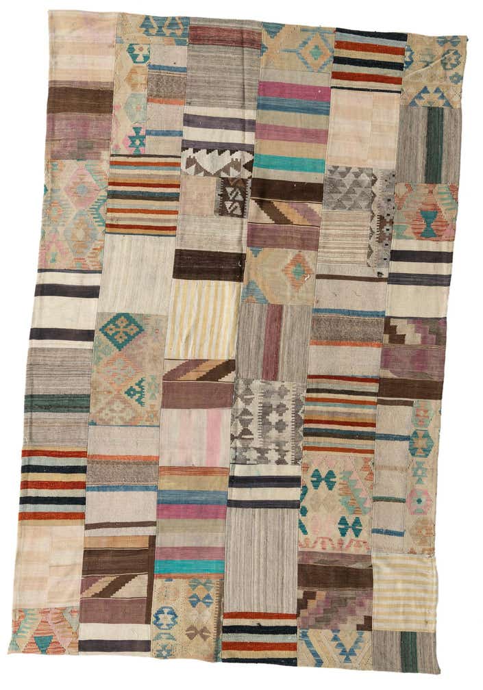 6' 4 x 9' 8 Hand Woven Kilim Patchwork Wool Rug