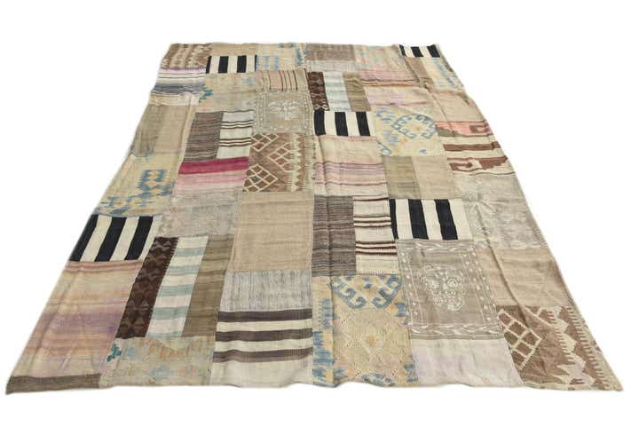 6' 5 x 9' Hand Woven Kilim Patchwork Wool Rug
