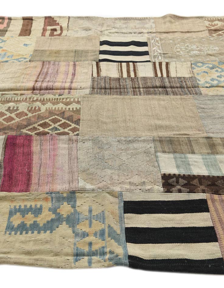 Detail image of 6' 5 x 9'  Hand Woven Kilim Patchwork Wool Rug