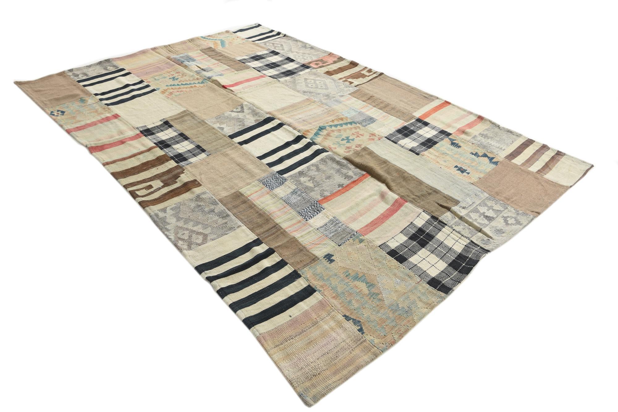6' 5 x 9' 5 Hand Woven Kilim Patchwork Wool Rug
