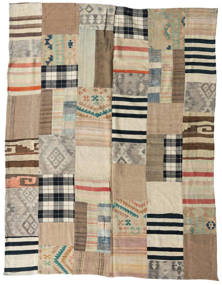 Detail image of 6' 5 x 9' 5 Hand Woven Kilim Patchwork Wool Rug