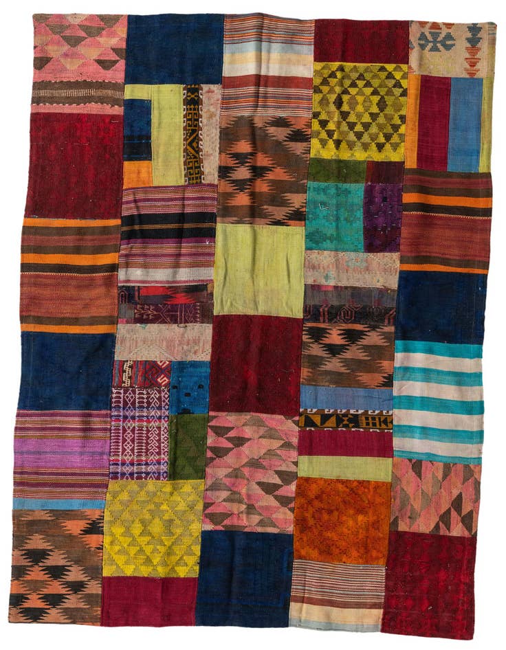 Detail image of 5' 5 x 7' 8 Hand Woven Kilim Patchwork Wool Rug