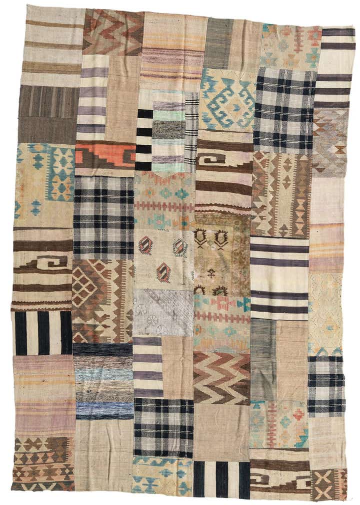 6' 2 x 9' 8 Hand Woven Kilim Patchwork Wool Rug