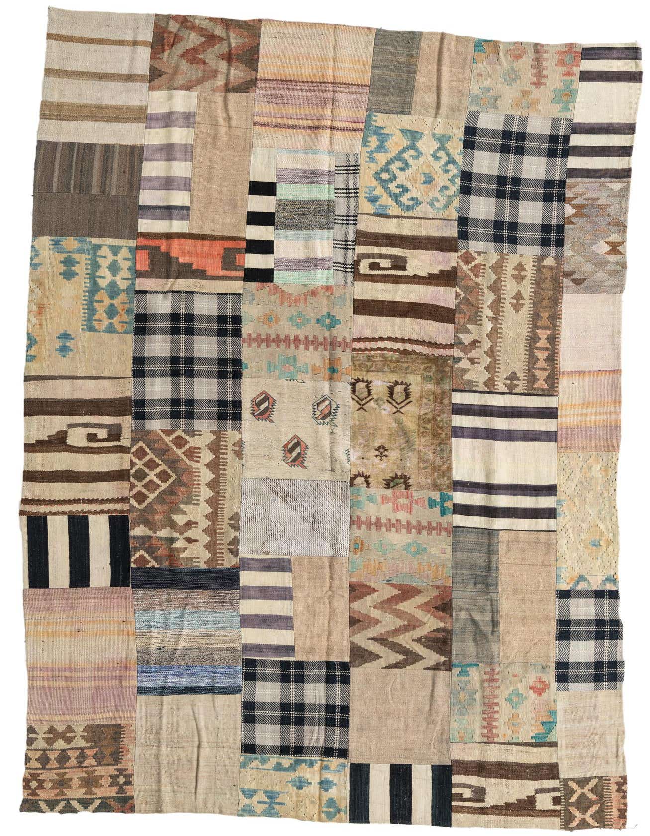6' 2 x 9' 8 Hand Woven Kilim Patchwork Wool Rug