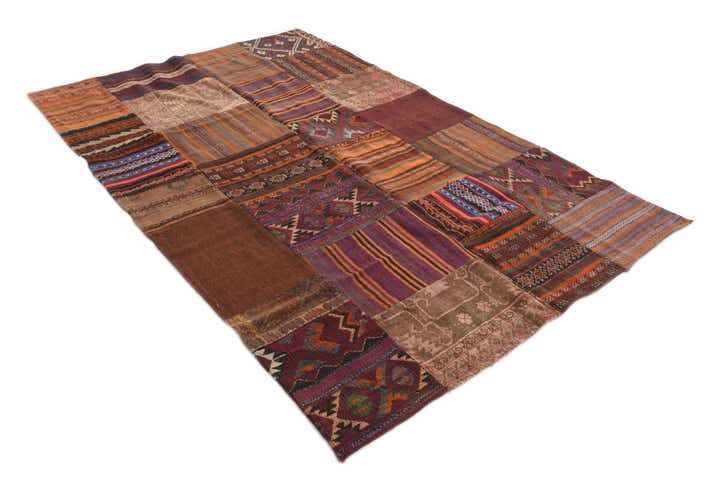 165cm x 245cm Handgewebt Kilim Patchwork Wolle Teppich