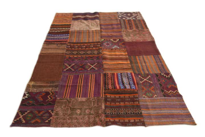 165cm x 245cm Handgewebt Kilim Patchwork Wolle Teppich