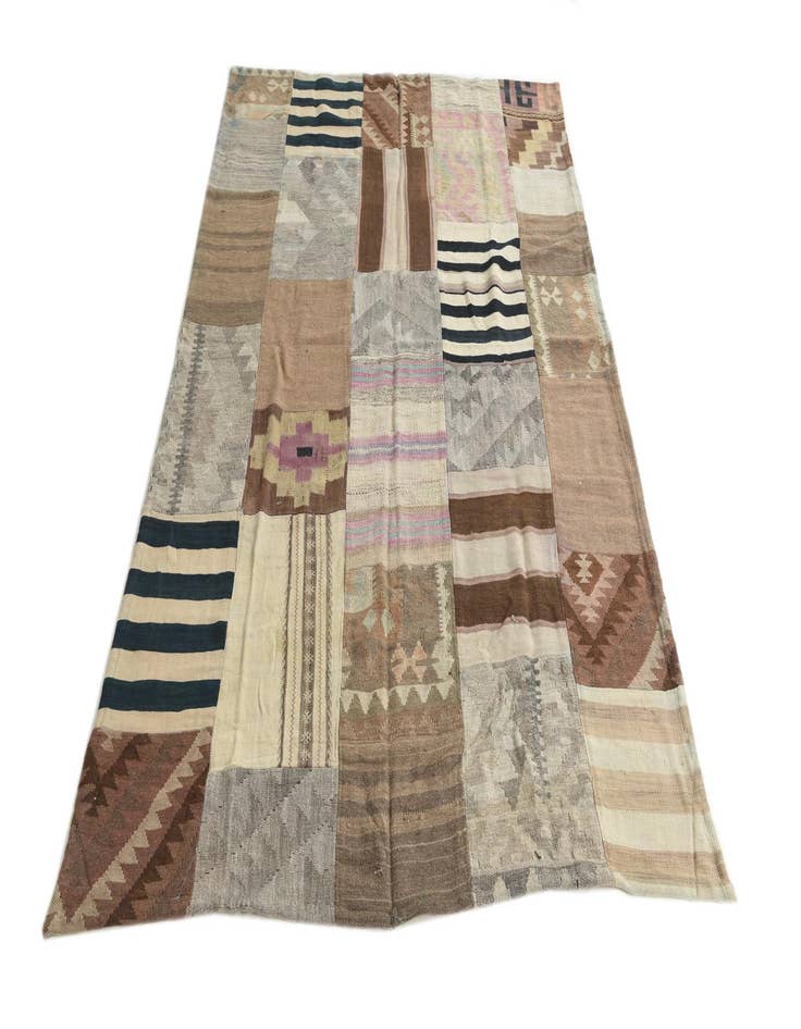 Detail image of 5' 2 x 7' 9  Hand Woven Kilim Patchwork Wool Rug