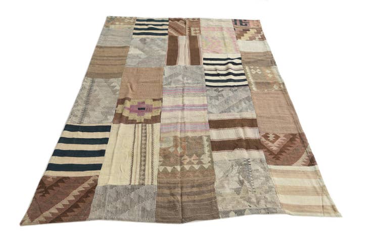 Detail image of 5' 2 x 7' 9 Hand Woven Kilim Patchwork Wool Rug
