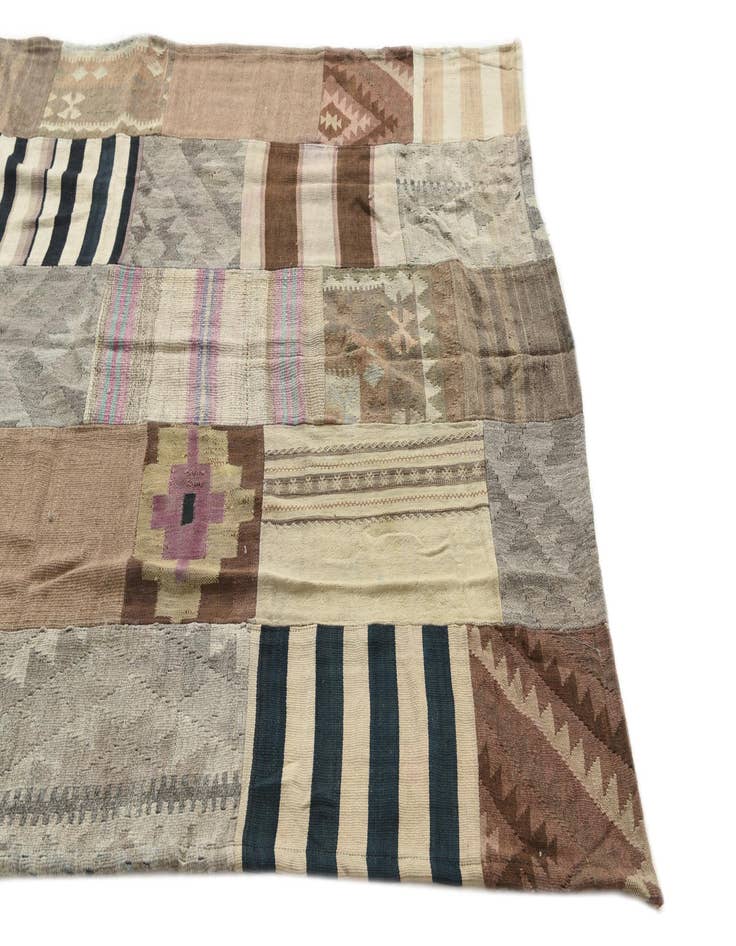 Detail image of 5' 2 x 7' 9  Hand Woven Kilim Patchwork Wool Rug