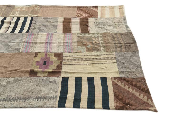 Detail image of 5' 2 x 7' 9 Hand Woven Kilim Patchwork Wool Rug