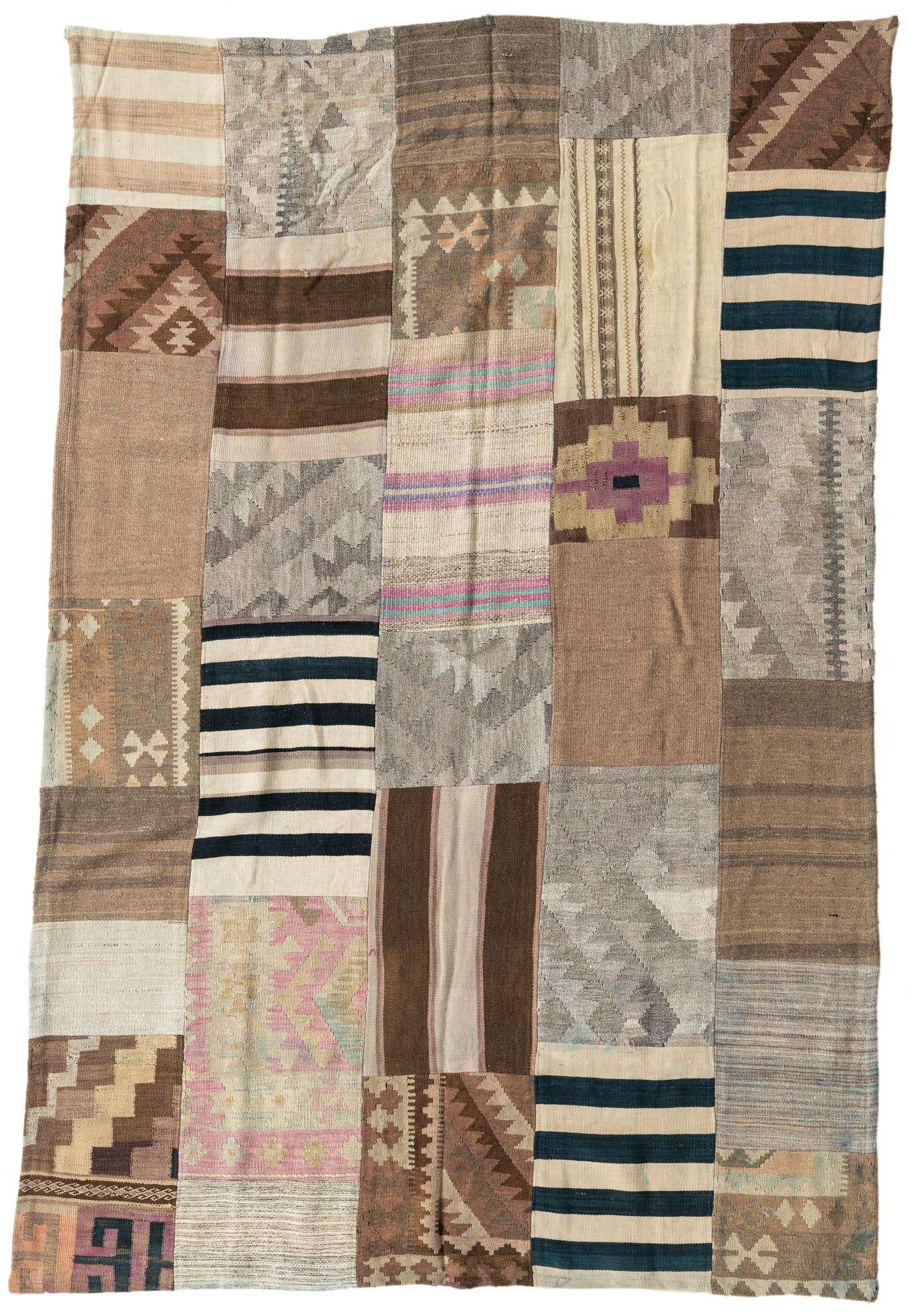5' 2 x 7' 9 Hand Woven Kilim Patchwork Wool Rug