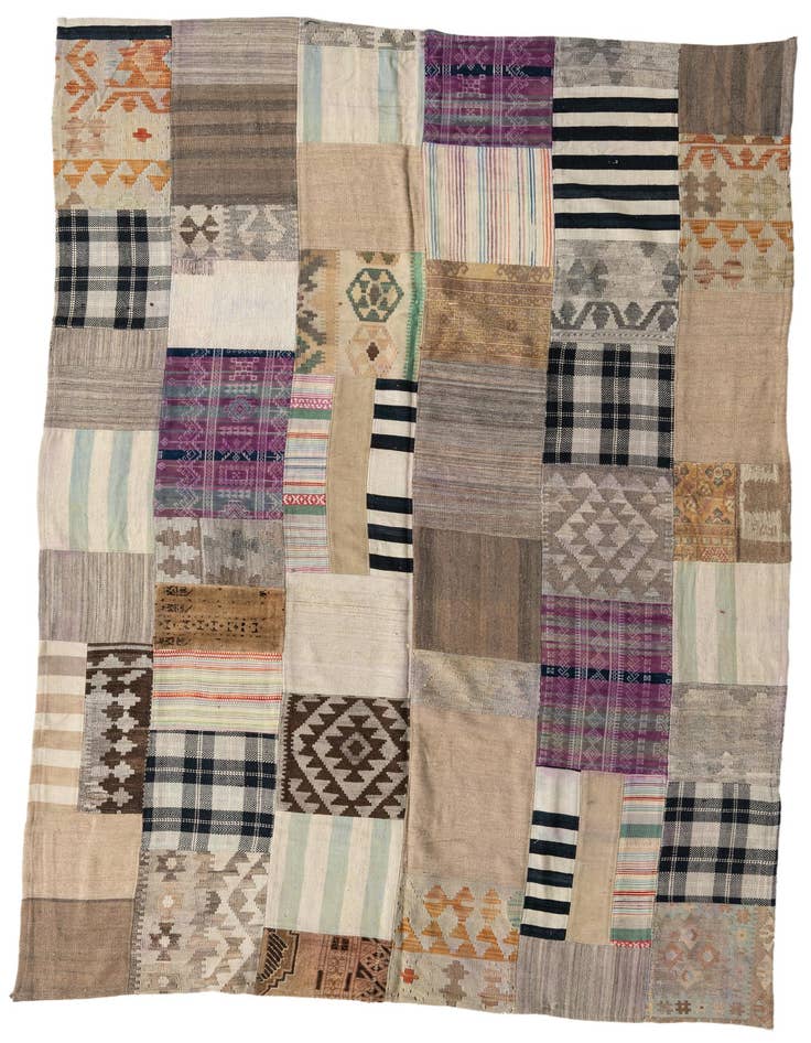 Detail image of 6' 5 x 9' 7 Hand Woven Kilim Patchwork Wool Rug