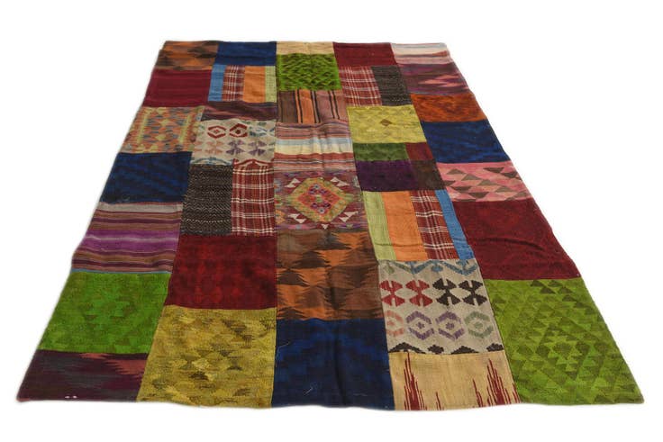 Detail image of 5' 8 x 8' 1 Hand Woven Kilim Patchwork Wool Rug