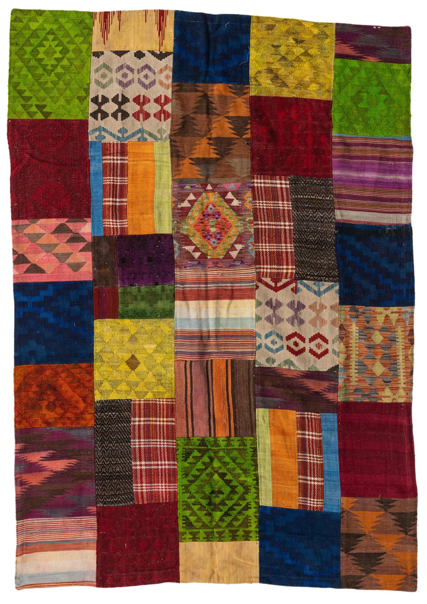 5' 8 x 8' 1 Hand Woven Kilim Patchwork Wool Rug